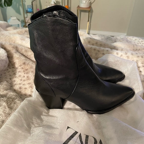 Zara Shoes Nwt Zara Leather Cowboy Boots Sz 75 Poshmark